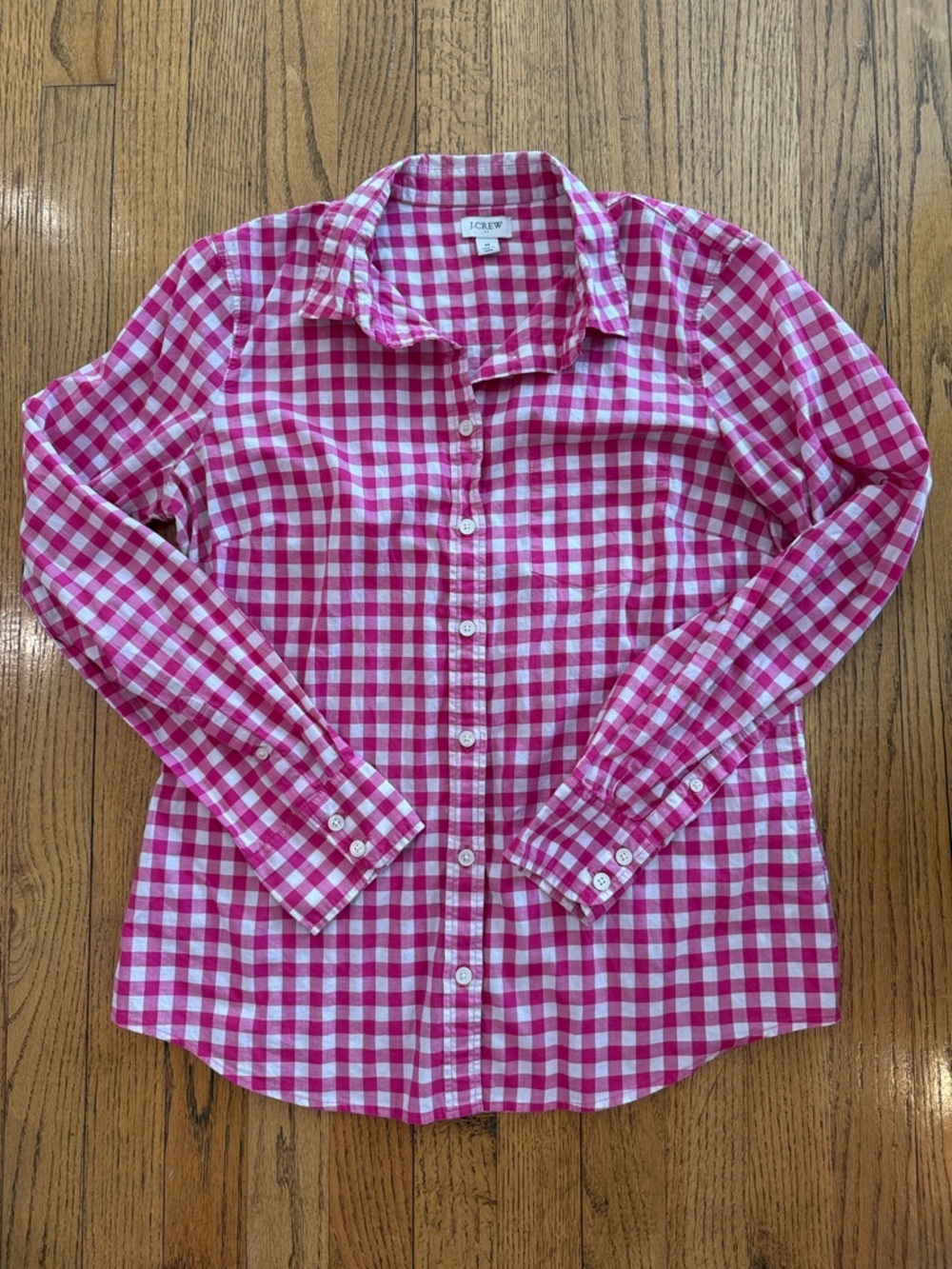 J.Crew Pink Gingham Button Down Shirt Medium Coastal Cottagecore Cotton - Picture 2 of 8